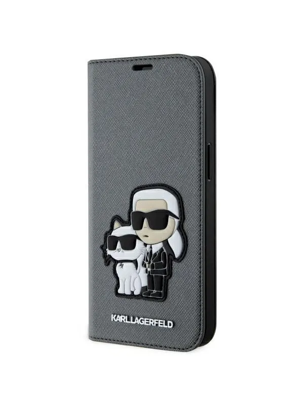 Karl Lagerfeld KLBKP14SSANKCPG iPhone 14 6.1" bookcase silver/silver Saffiano Karl & Choupette