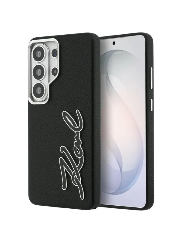 Karl Lagerfeld Grained Signature Metal Resin Logo Case for Samsung Galaxy S26 Ultra - Black