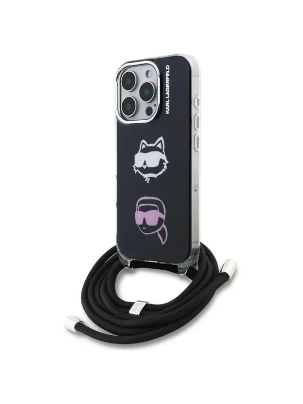 Karl Lagerfeld IML Crossbody Karl&amp;Choupette Head Case for iPhone 16 Pro - Black