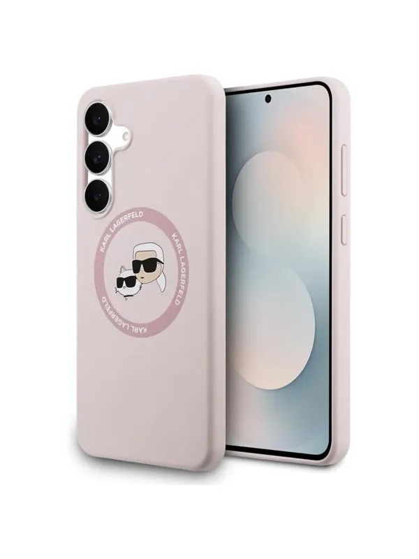 Karl Lagerfeld Silicone Karl & Choupette Heads MagSafe Case for Samsung Galaxy S25 FE - Pink