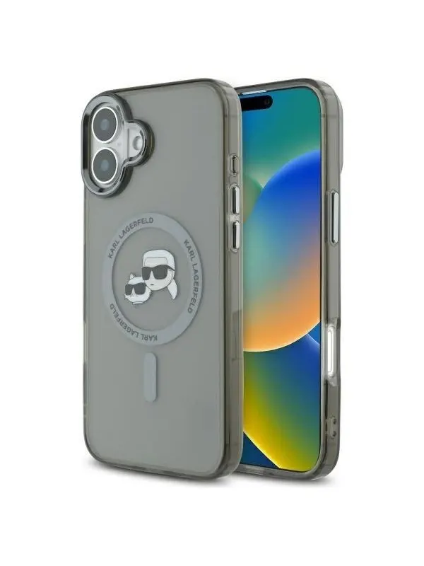 Karl Lagerfeld IML Metal Karl&amp;Choupette Head MagSafe Case for iPhone 16 - Black