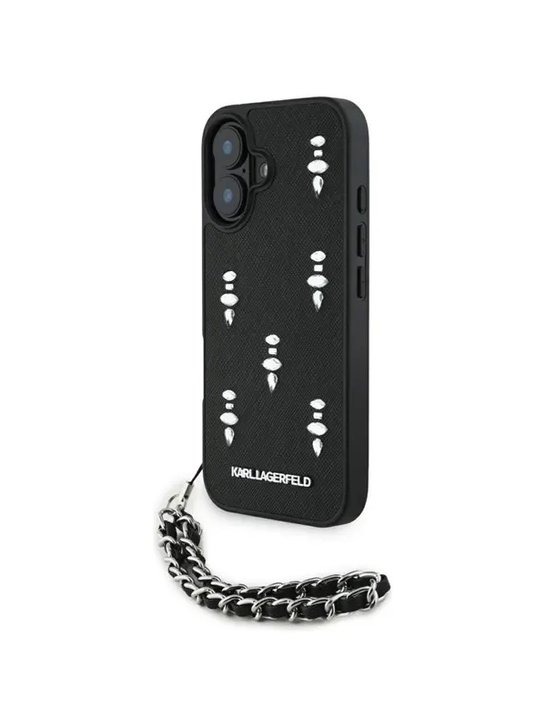 Karl Lagerfeld Saffiano Crystals w/Chain iPhone 16 Case - Black