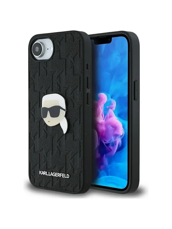 Karl Lagerfeld Monogram Karl Head Pin iPhone 16e Case - Black
