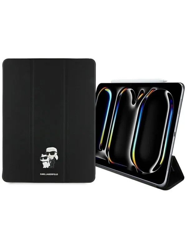 Karl Lagerfeld Saffiano Magnetic Karl &amp; Choupette iPad Pro 13" 2024 Book Cover Case - Black
