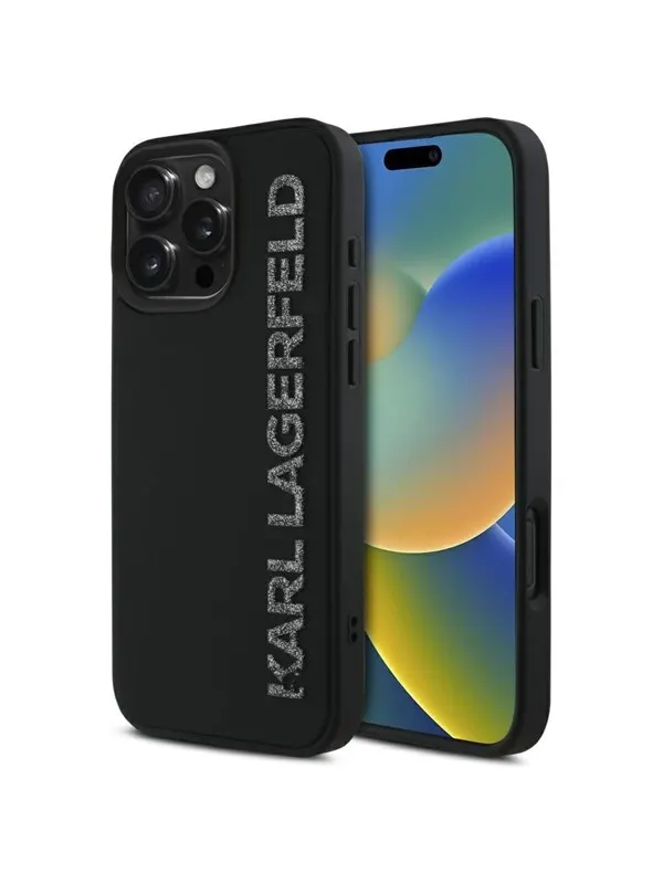 Karl Lagerfeld HC 3D Rubber Elongated Glitter iPhone 16 Pro Case - Black