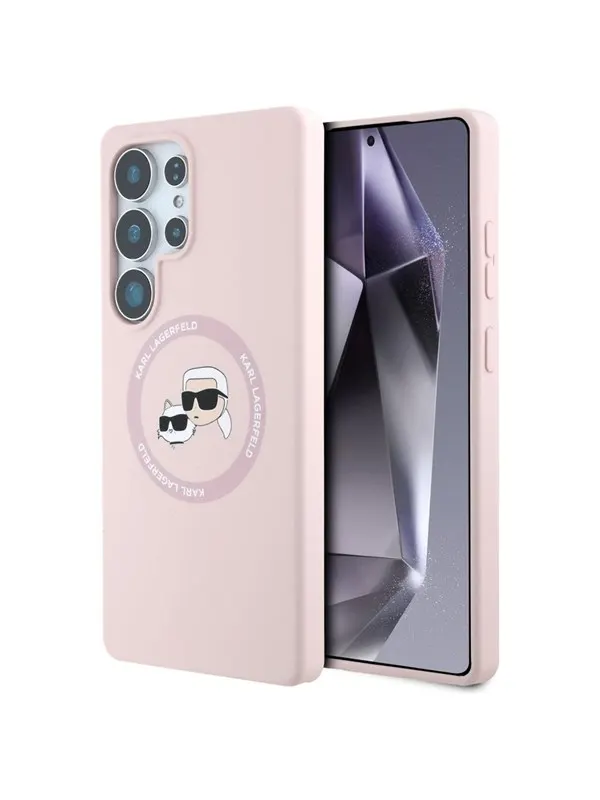 Karl Lagerfeld Silicone Double Heads And Circle MagSafe Samsung Galaxy S25 Ultra Case Pink