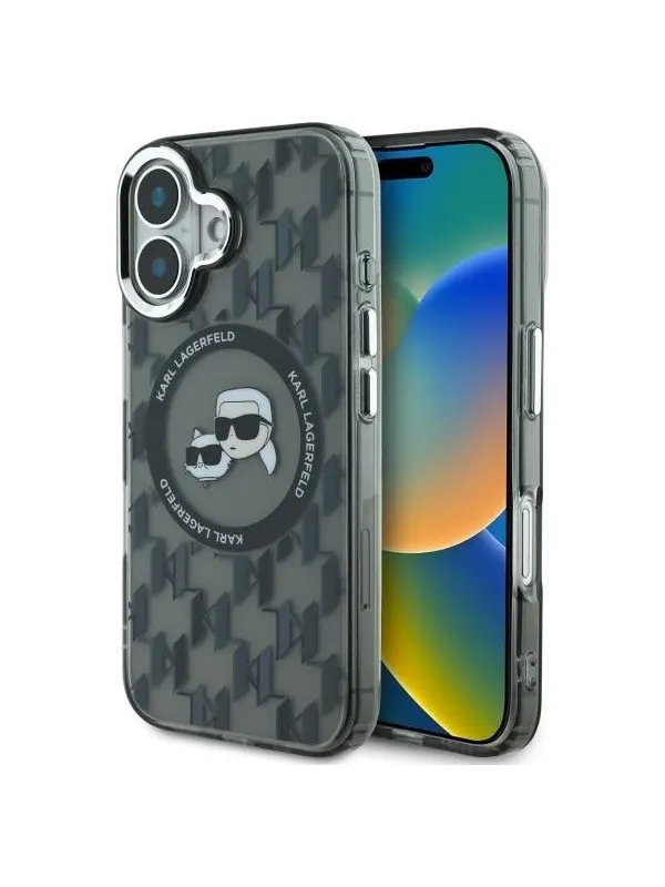Karl Lagerfeld IML Monogram Karl & Choupette Head MagSafe iPhone 16 Case - Black