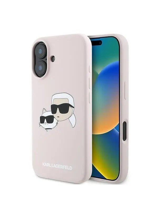 Karl Lagerfeld Silicone Nauble Heads Print MagSafe Case for iPhone 16 Plus - Pink