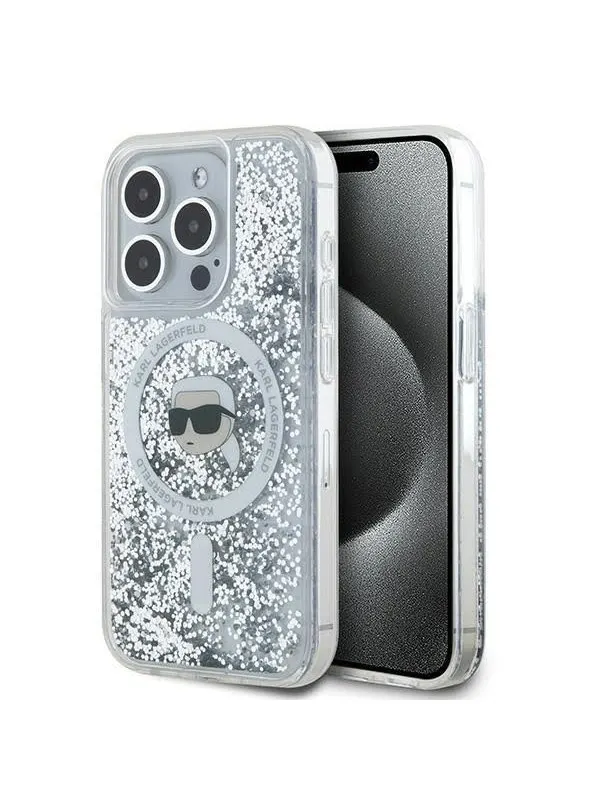 Karl Lagerfeld Liquid Glitter Karl Head MagSafe case for iPhone 15 Pro Max - transparent