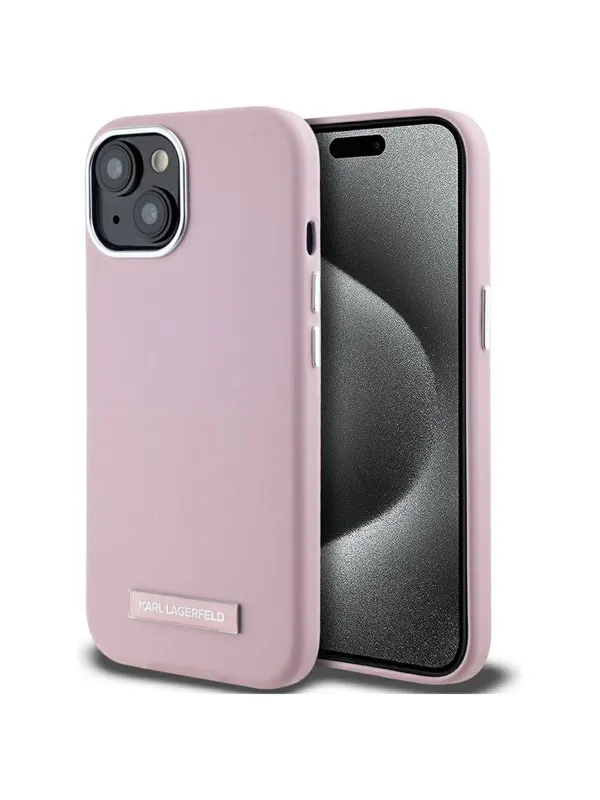 Karl Lagerfeld FW Metal Plate MagSafe iPhone 15 Case - Pink