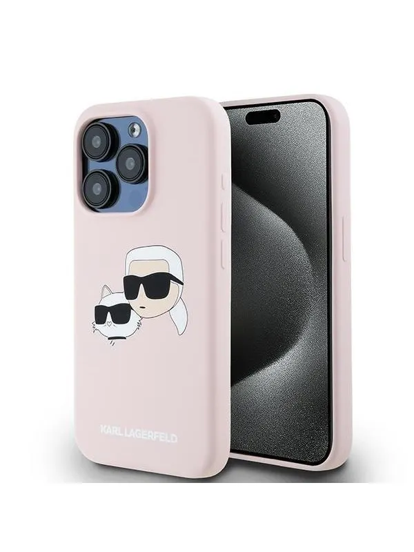 Karl Lagerfeld Silicone Karl&Choupette MagSafe Case for iPhone 15 Pro - Pink