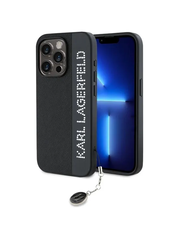 Karl Lagerfeld Saffiano Rhinestones &amp; Charm case for iPhone 15 Pro Max - black