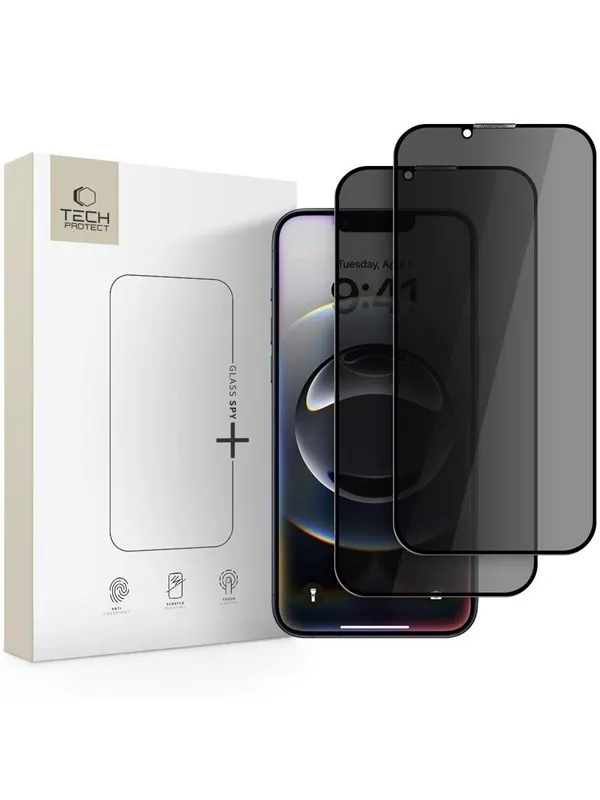 Tech-Protect Anti Spy Glass Pro+ 2-pack Privacy Glass for iPhone 17e / 16e / 14 / 13 Pro / 13 - Black