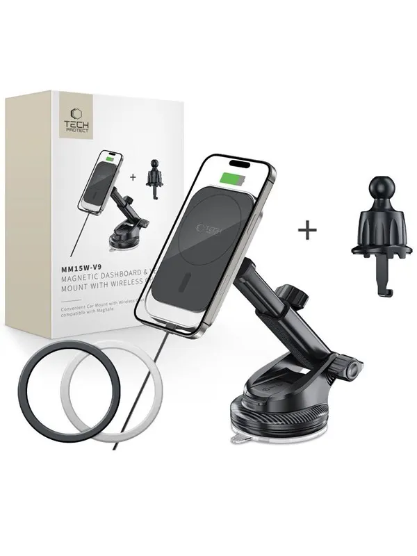 Tech-Protect MM15W-V9 Car Mount with MagSafe for Dashboard and Ventilation Grille 15W - Black