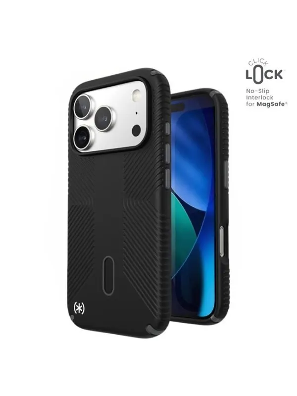 Speck Presidio2 Grip ClickLock &amp; MagSafe - iPhone 17 Pro Case - Black / Slate Gray / White