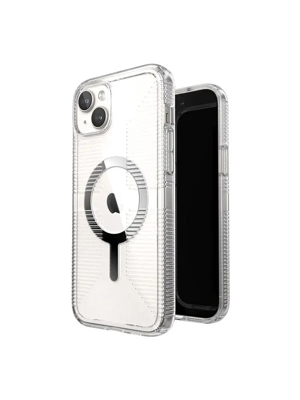 Speck Gemshell Grip + MagSafe - Case for iPhone 15 Plus / iPhone 14 Plus - Clear / Chrome Finish