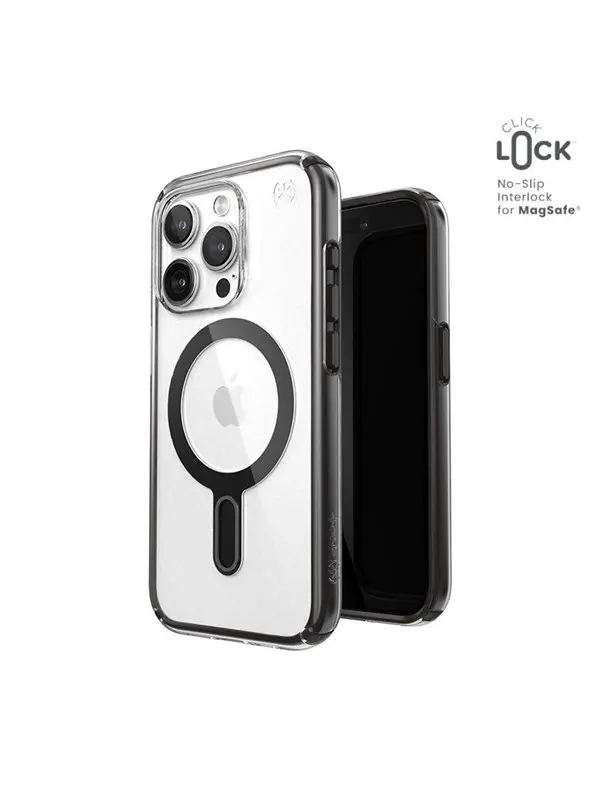 Speck Presidio Perfect-Clear ClickLock & Magsafe - iPhone 15 Pro Case - Clear / Frosted Black / Slate Gray