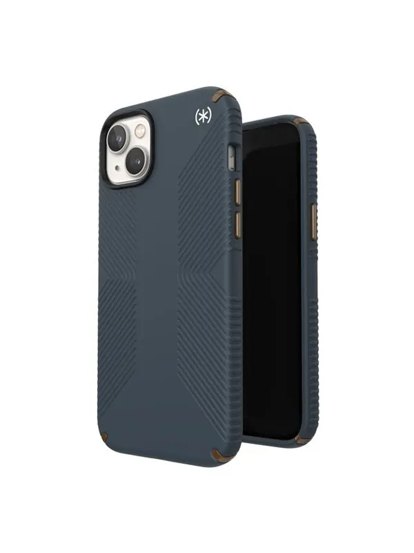 Speck Presidio2 Grip - Anti-slip iPhone 15 Plus / 14 Plus Case - Charcoal / Cool Bronze / Slate