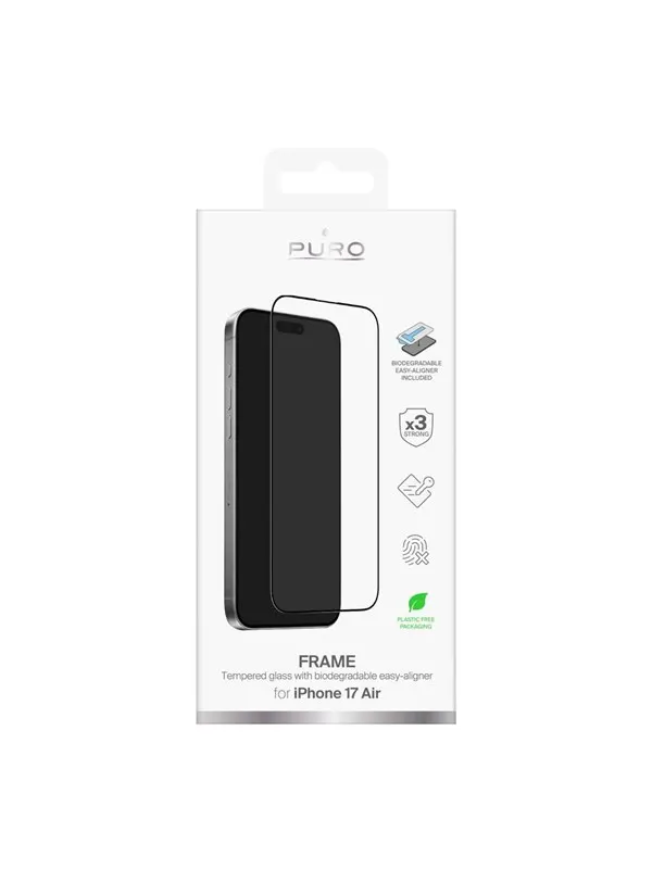 Puro Frame Tempered Glass for iPhone 17 Pro with Applicator and Black Frame