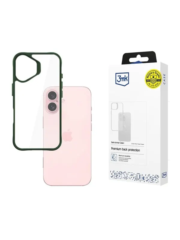 3mk Satin Armor Case+ Green for Apple iPhone 16 - transparent