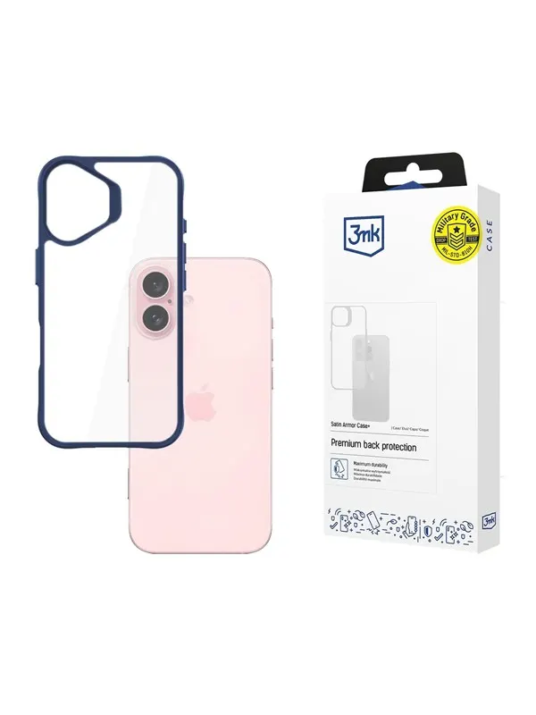 3mk Satin Armor Case+ Blue for Apple iPhone 16 - transparent