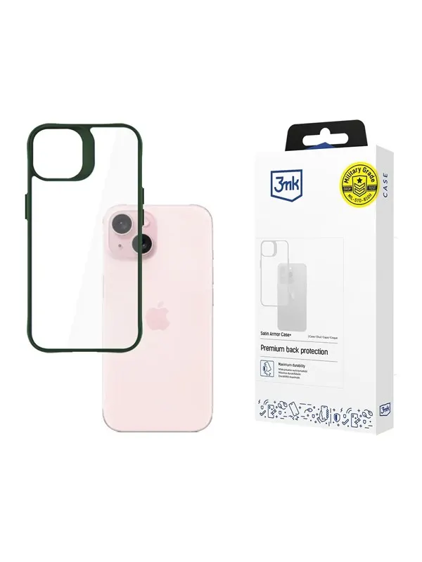 3mk Satin Armor Case+ Green for Apple iPhone 15 - transparent