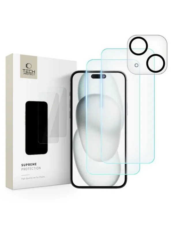 Tech-Protect Supreme Set for iPhone 15 2x Tempered Glass for Display / Tempered Glass for Camera