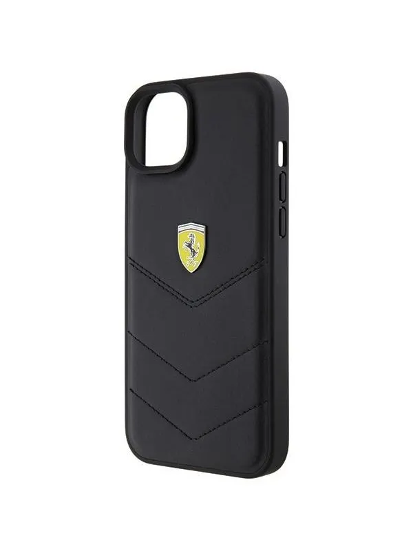 Ferrari Quilted Metal Logo Case for iPhone 15 Plus - Black