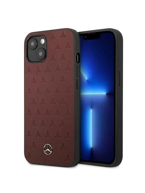 Mercedes Leather Stars Pattern Case for iPhone 13 mini - Red