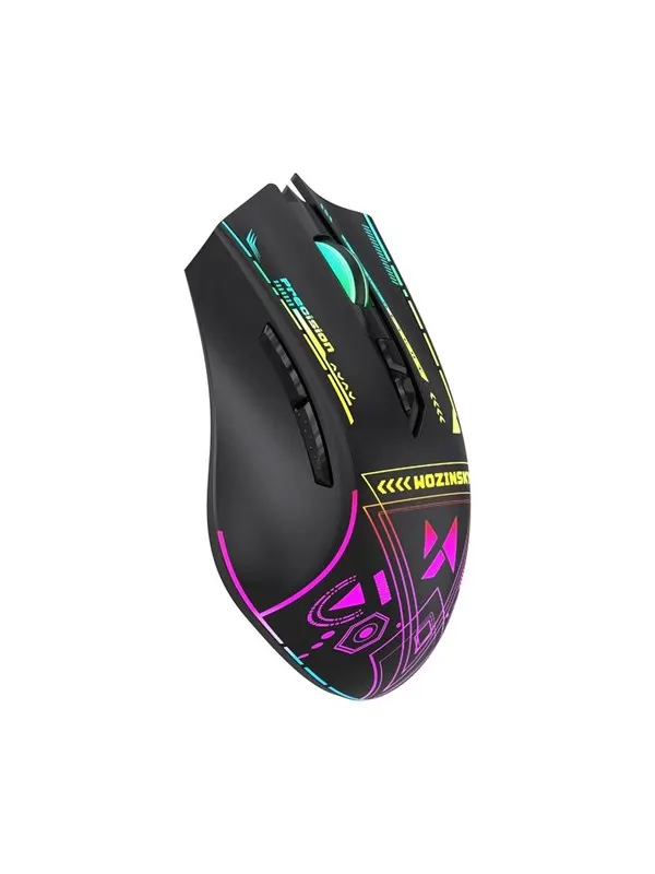 Wozinsky WMGB-3200 Optical Gaming Wireless Mouse with Built-in 3200 DPI Battery with RGB Lighting - Black - Gamingmus - 7 knappar - Svart med RGB ljus