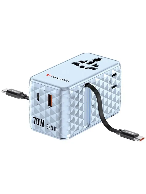 Verbatim 70W 2C Retractable Universal Travel Adapt