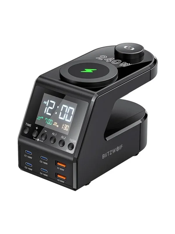 BlitzWolf FW10 10-in-1 Wireless Alarm Clock Charger - Black