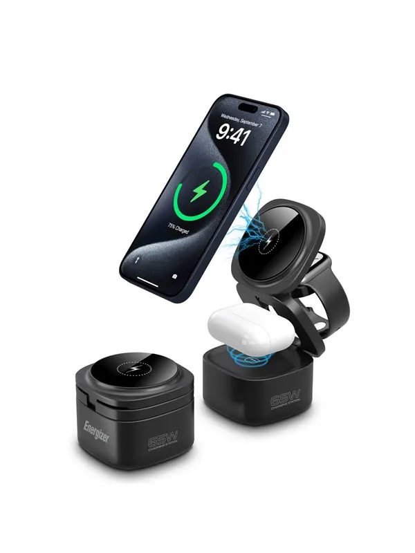 Energizer 3-In-1 Trådlös Laddningsstation - 65W USB-C PD
