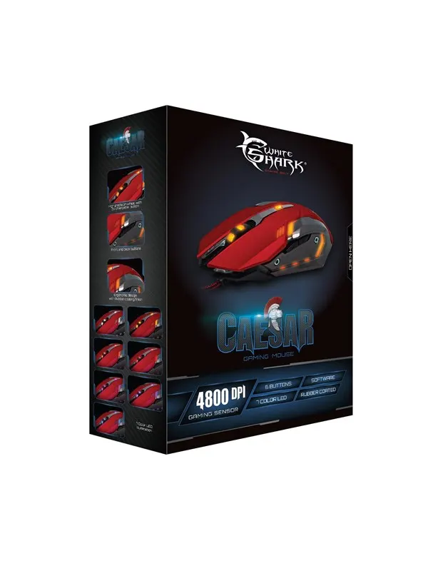 White Shark GM-1604 CAESAR- Red - Gamingmus - 6 knappar - Röd