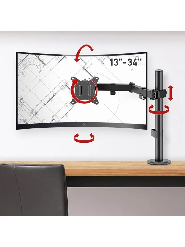 Barkan Monitor Arm - 1 Monitor13'- 34' - Black