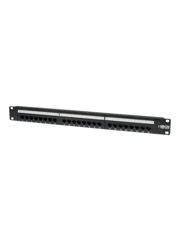 Tripp Lite 24-Port Cat6 Cat5 Patch Panel Feed Through Rackmount 568A/B RJ45 1URM TAA - patch panel - 1U - 19"