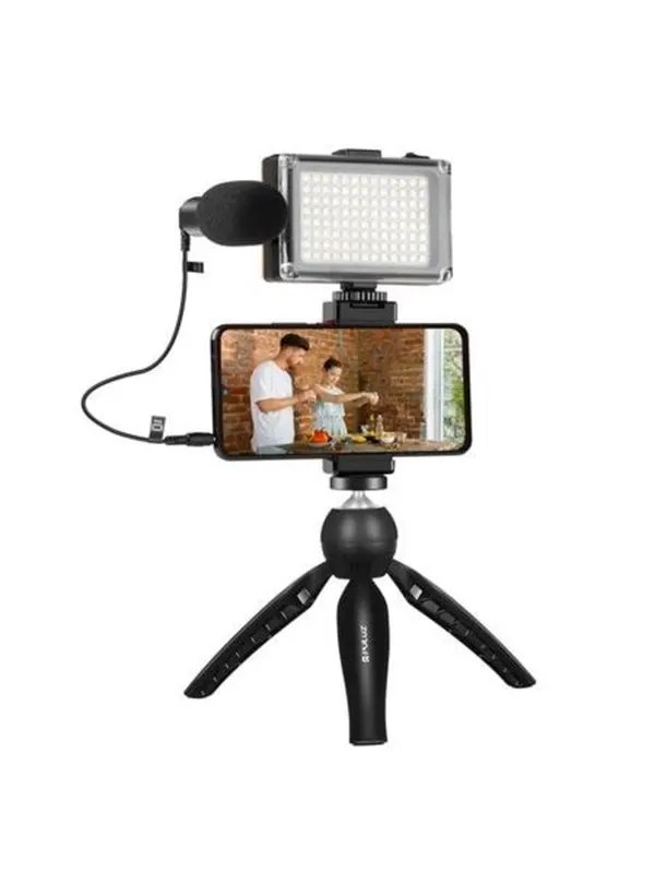 Puluz Live broadcast kit tripod mount + LED lamp + microphone + phone clamp