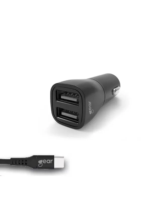 GEAR Charger 12-24V 2xUSB 3.4A Black USB-C 2.0 cable 1m