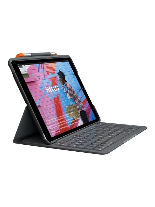 Logitech Slim Folio - keyboard and folio case - QWERTZ - Swiss - graphite - Tastatur & Folio set - Schweizisk - Grå