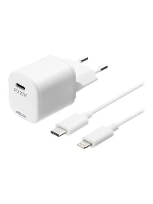 Deltaco USB wall charger USB-C PD 20 W includin