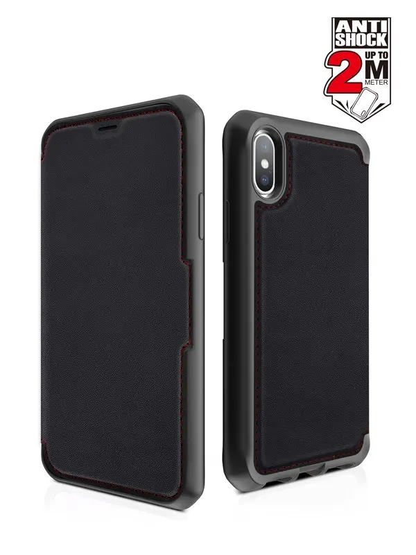 ITSKINS HYBRID FOLIO skal för iPhone XS / X® - Svart och röd med återvunnet läder