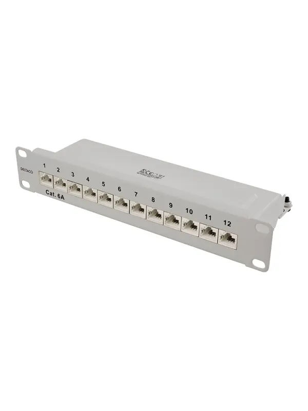 Deltaco 10" patch panel 12xRJ45 Cat6a STP 10Gb