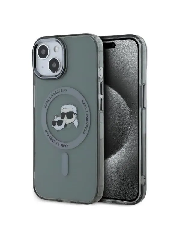Karl Lagerfeld KLHMP15SHLSKCK iPhone 15 6.1" black/black hardcase IML Metal Karl&Choupette Head MagSafe