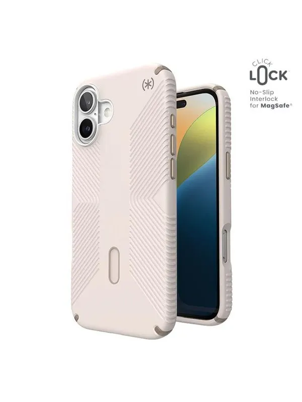 Speck Presidio2 Grip ClickLock & MagSafe - iPhone 16 Plus Case - Bleached Bone / Heirloom Gold / Hazel Brown