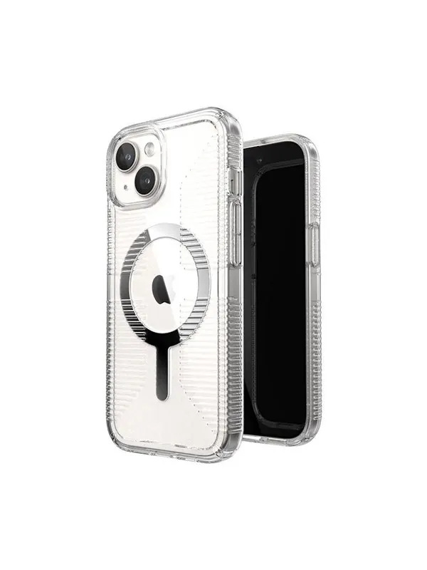 Speck Gemshell Grip + MagSafe - Case for iPhone 17e / 16e / 15 / 14 / 13 - Clear / Chrome Finish