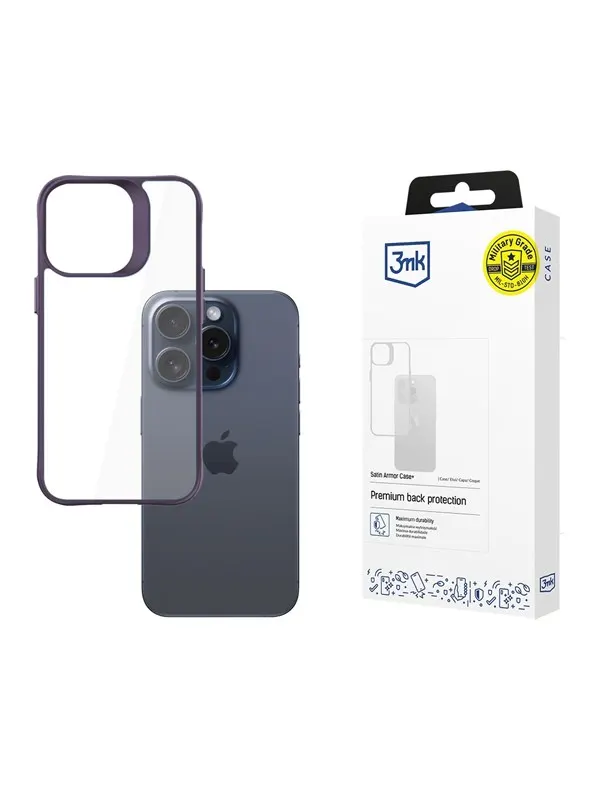 3mk Satin Armor Case+ Purple for Apple iPhone 15 Pro Max - Transparent