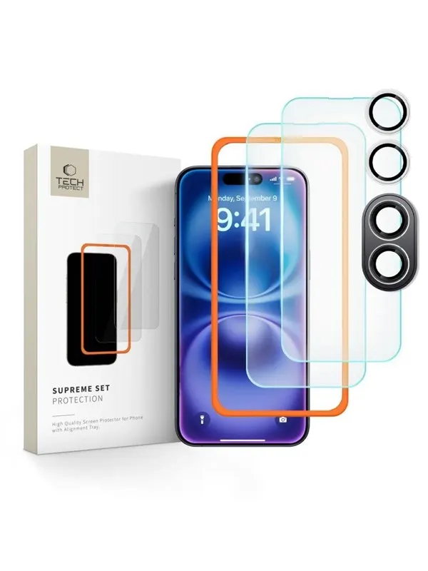 Tech-Protect Supreme Set Tempered Glass for iPhone 16 - Clear (3 pcs)