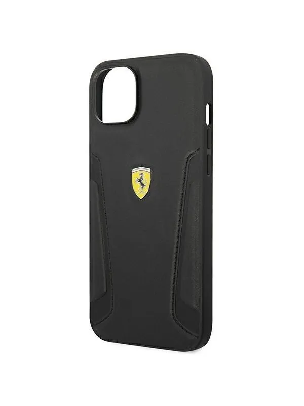 Ferrari Leather Stamp Sides Case for iPhone 14 Plus - Black