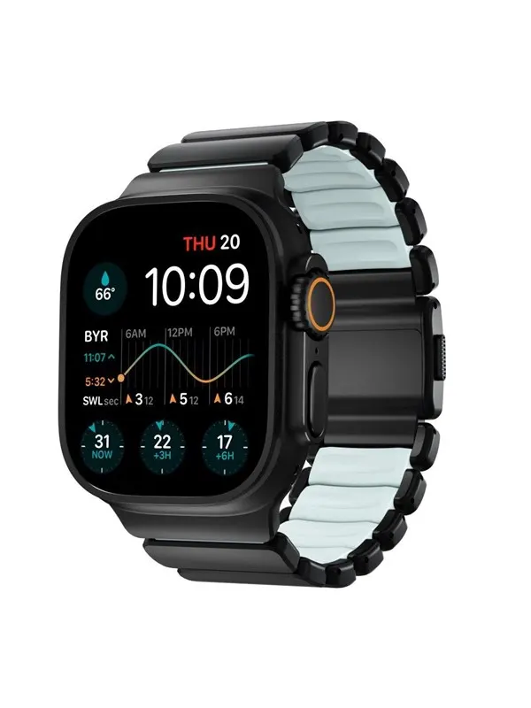 Nomad Stratos Band - 49mm | Black Titanium | Icy Blue Glow FKM