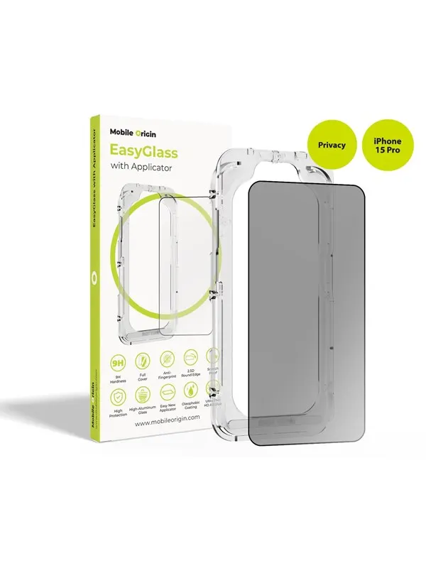 Mobile Origin EasyGlass Privacy with Applicator iPhone 15 Pro